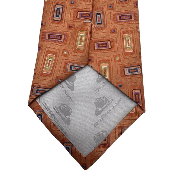 Orange 100% Silk Necktie Steve Harvey Collection Designer Geometric Long 62" GUC - Picture 5 of 6